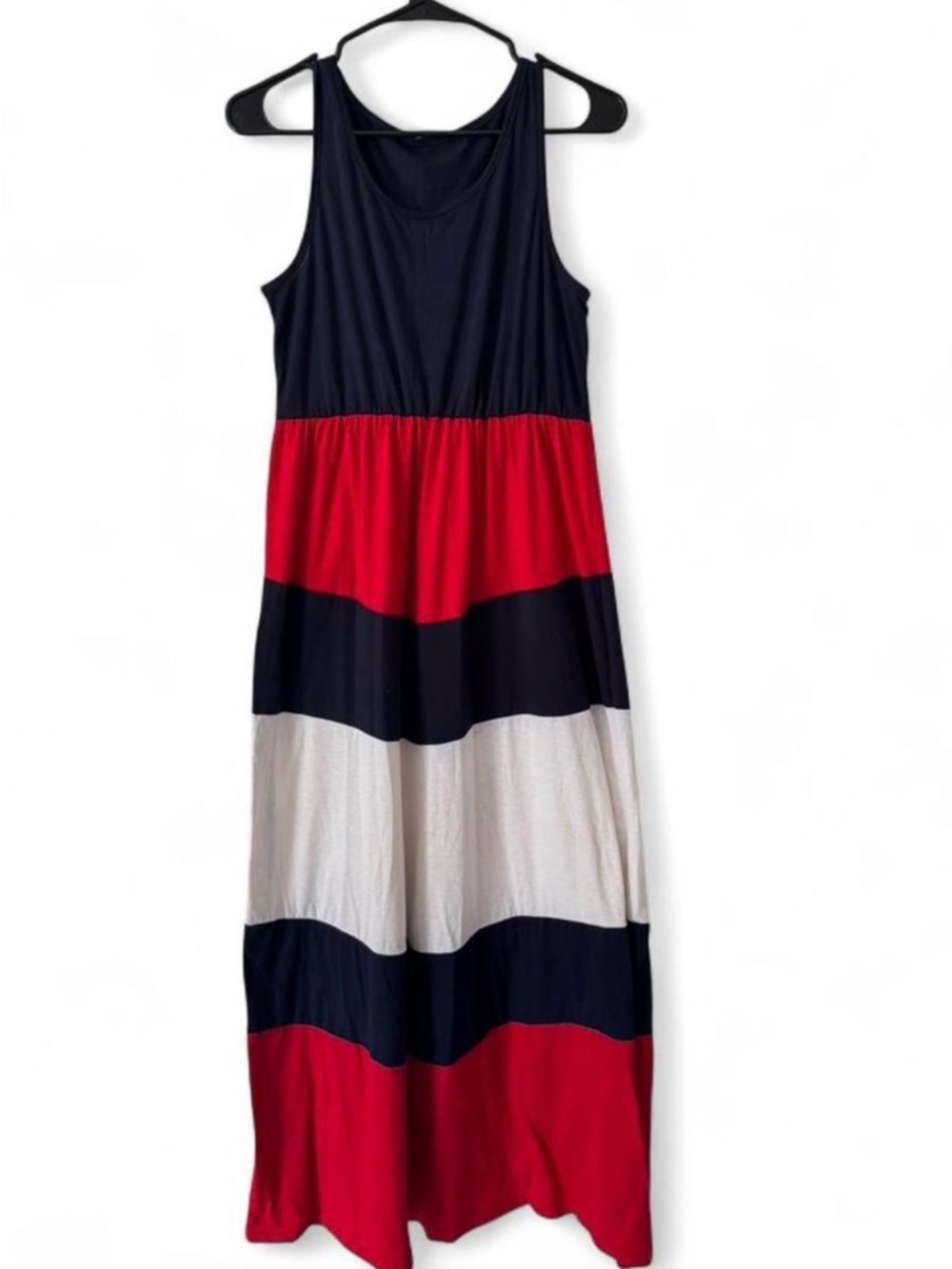 Striped Colorblock Maxi Tank Dress - Navy, Red, White